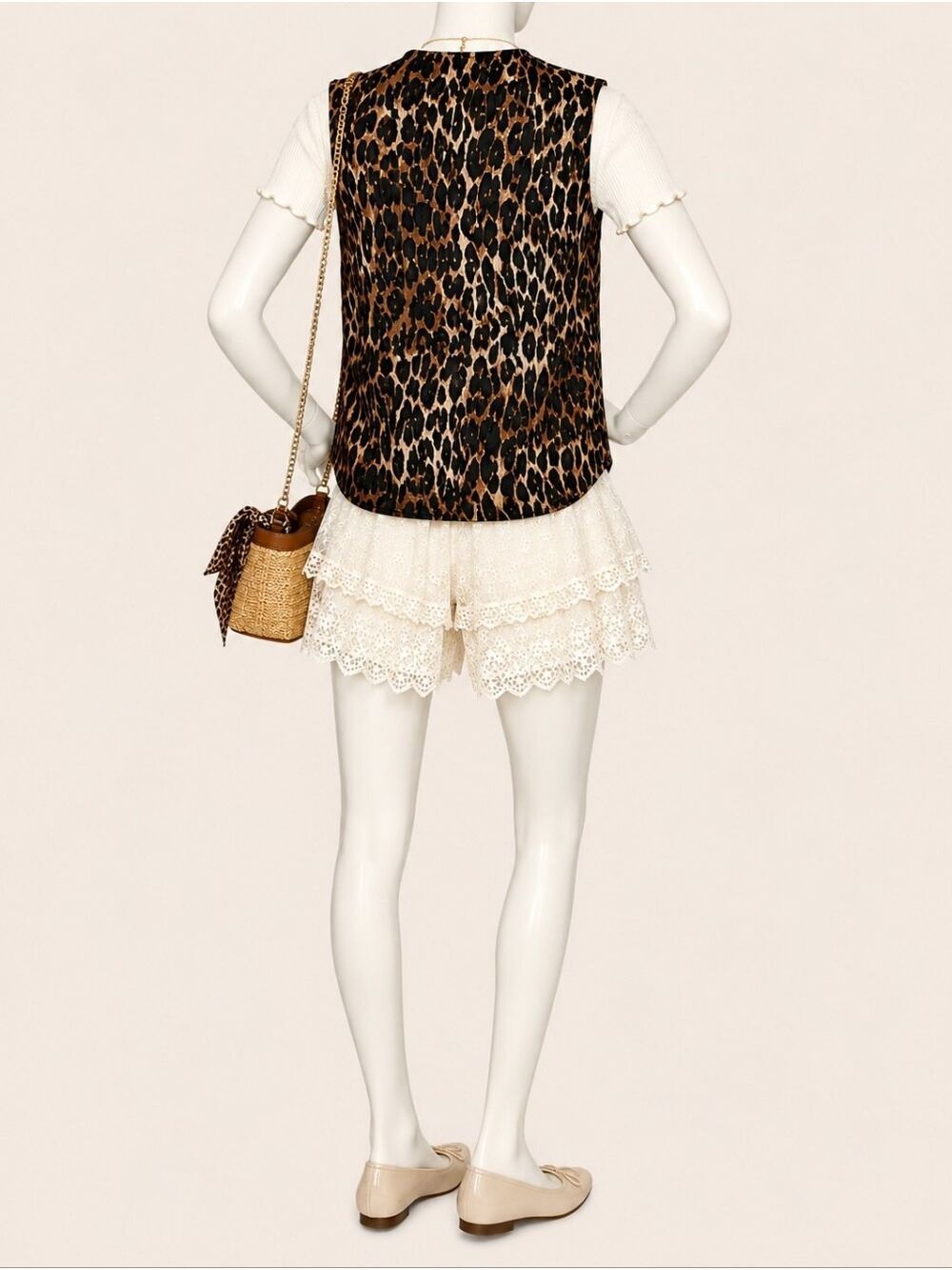 Veveret Leopard Bow Tie Quilted Vest M Boho Revival Leopard Luxe NWT - Picture 3 of 8